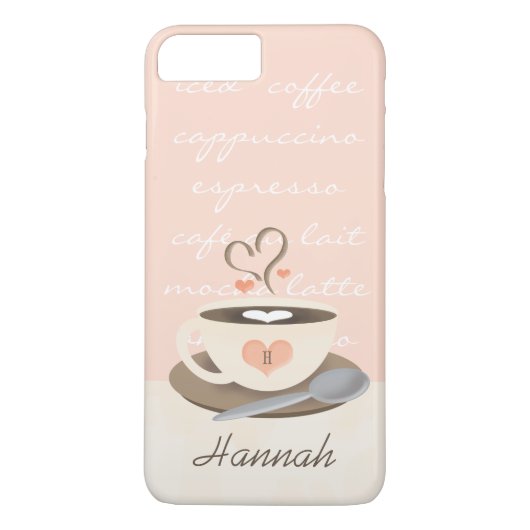 Coques Case-Mate iPhone Coupe de café cardiaque monogramme (Dos)