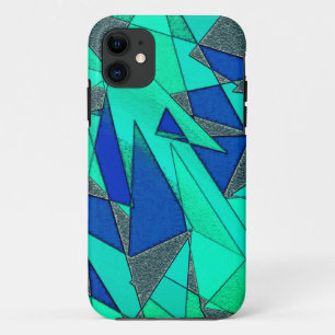 Case-Mate iPhone Case Coupes triangulaires vertes sur arrière - plan ble