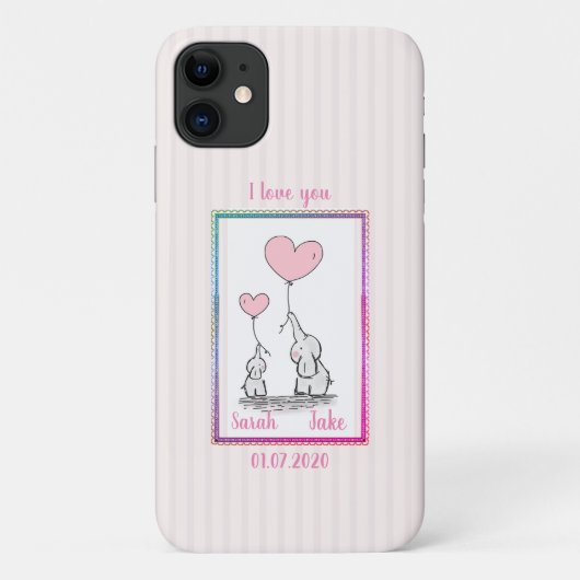 Coques Case-Mate iPhone Couple d'éléphant rose doux (Dos)