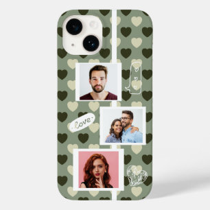 Coque Pour iPhone 14 Couple Photo Love Green Hearts Motif modifiable