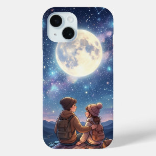 Coque Pour iPhone 15 Couple romantique sous la pleine lune et la galaxi
