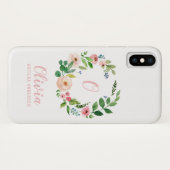 Coques Case-Mate iPhone Courbe florale d'aquarelle rose pâle (Dos (Horizontal))
