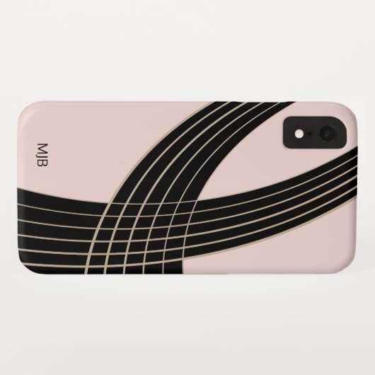 Coques Case-Mate iPhone Courbes Art déco rose et noir avec Monogramme (Dos (Horizontal))