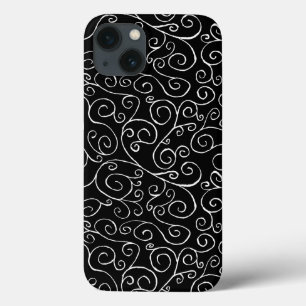 iPhone 13 Case Courbes de défilement blanches sur noir