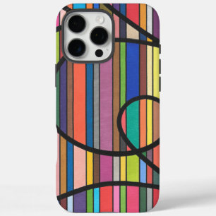 Coques iPhone 16 Pro Max Courbes noires abstraites rayées multicolores en m