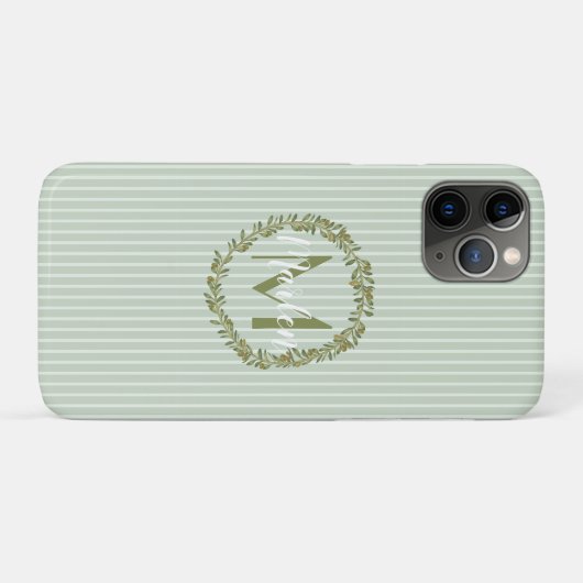 Coques Case-Mate iPhone Couronne de monogramme personnalisée en olivier (Dos (Horizontal))