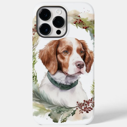Coques Case-Mate iPhone Couronne de Noël Brittany Spaniel Chien festif (Verso)