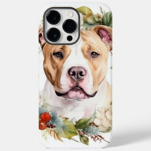 Coque Pour Pour iPhone 14 Pro Max Couronne de Noël festive American Staffordshire