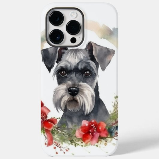Coques Case-Mate iPhone Couronne de Noël festive de Schnauzer (Verso)