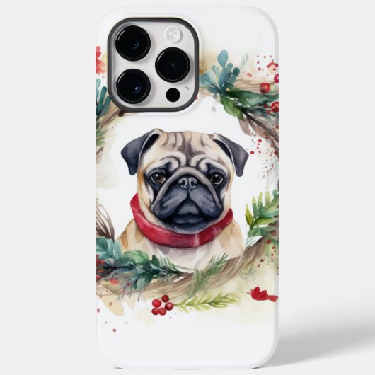 Coques Case-Mate iPhone Couronne de Noël festive Pug chiot (Verso)