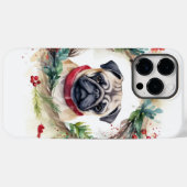 Coques Case-Mate iPhone Couronne de Noël festive Pug chiot (Verso (horizontal))