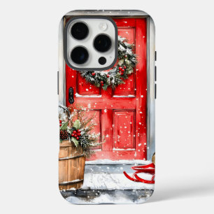 Coques iPhone 16 Pro Couronne de Noël rouge rustique vintage pour porte