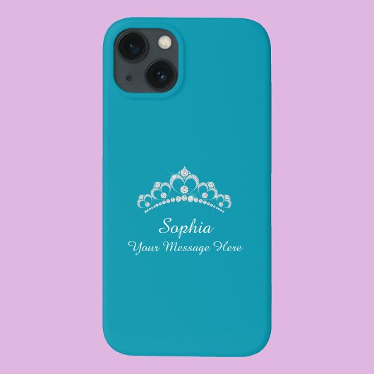 Coques Case-Mate iPhone Couronne diamant, Nom, Votre Message, Turquoise
