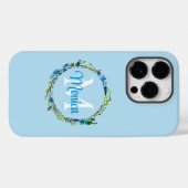 Coques Case-Mate iPhone Couronne florale bleue avec monogramme (Verso (horizontal))