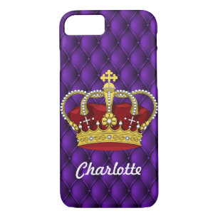 Coque iPhone 8/7 Couronne royale pourpre et reine avec prénom