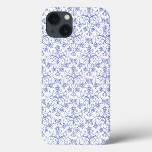 iPhone 13 Case Coutume Pervent bleu sur blanc Décoratif Floral