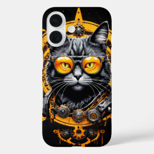 Coques iPhone 16 Couvercle futuriste pour chat jaune