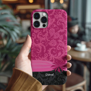 Coques iPhone 16 Pro Couverture d'iPhone Damask personnalisée rose et n