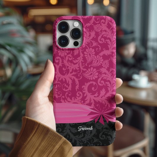 Coques Case-Mate iPhone Couverture d'iPhone Damask personnalisée rose et n