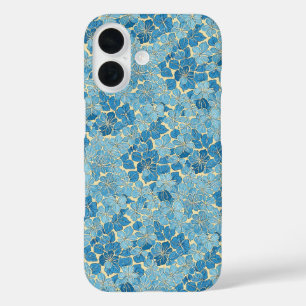 Coques iPhone 16 Couverture motif fleurs vintage bleu céruléen