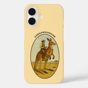 Coques iPhone 16 Cow-boy de l'Outback vintage montant un kangourou