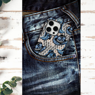 Coques iPhone 16 Pro Max Cowgirl casquette et bottes, noir et bleu rose mot