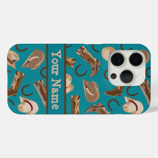 Coques Case-Mate iPhone Cowgirl Cowboy Casquette Bottes Nom Turquoise Ca p (Verso (horizontal))