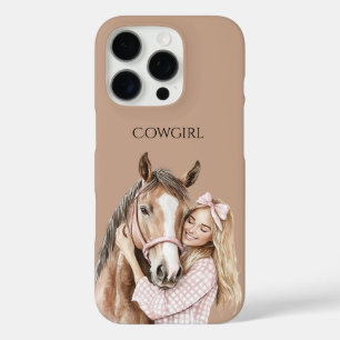 Coques iPhone 16 Pro Cowgirl de la ferme occidentale au nœud rose et ch