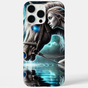 Coques iPhone 16 Pro Max Cowgirl et cheval partageant un moment au clair de
