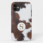 Coques Case-Mate iPhone Cowhide Brown Monogramme blanc Coque-Mate iPhone C (Dos)