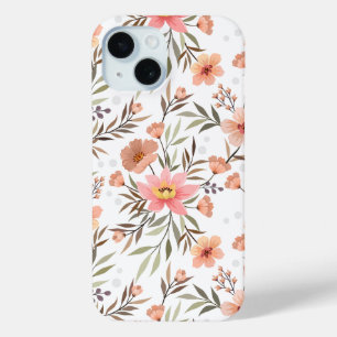 Coque Pour iPhone 15 Cozy Botanical Fleur de Pêche Floral à pois pour i