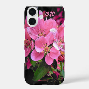 Coques iPhone 16 Crabe rose Fleur de pomme et vos initiales