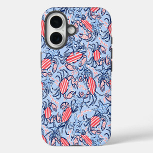 Coques iPhone 16 Crabs étoiles de mer rouges patriotiques i