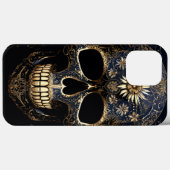 Coques Case-Mate iPhone Crâne à fleurs bleu et or (Verso (horizontal))