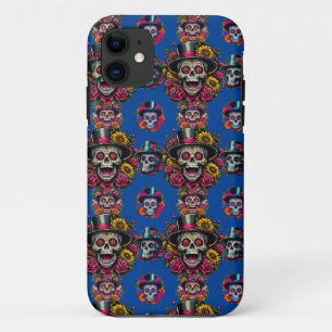 Case-Mate iPhone Case Crâne à sucre - Top Chapeau Fiesta florale (Bleu)