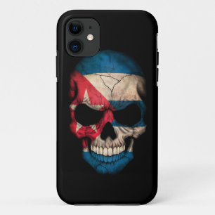 Coque iPhone 11 Crâne cubain de drapeau sur le noir
