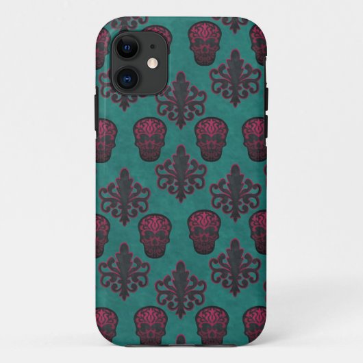 COQUES Case-Mate iPhone CRÂNE DAMASK ROSE CHAUD SUR TEAL (Dos)