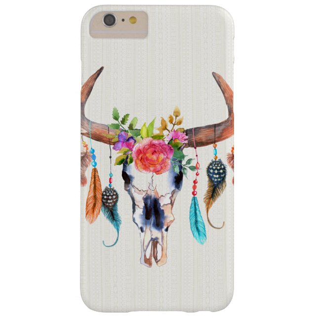 Coques Case-Mate iPhone Crâne De Buffle Avec Plumes Et Fleurs (Dos)