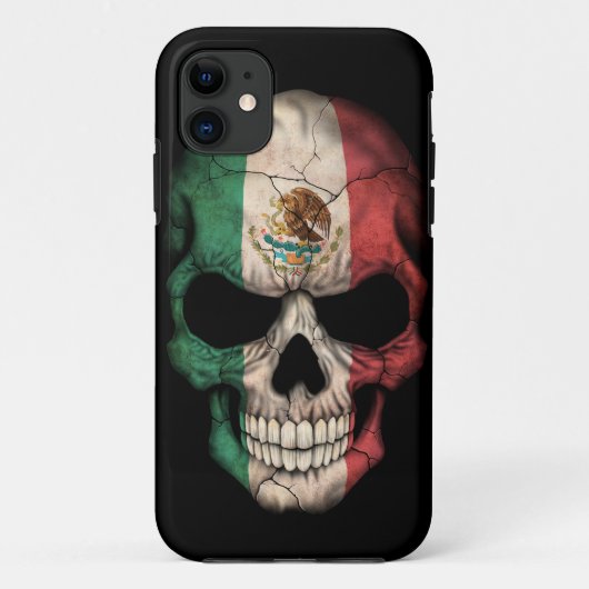 Coques Case-Mate iPhone Crâne de drapeau mexicain sur le noir (Dos)