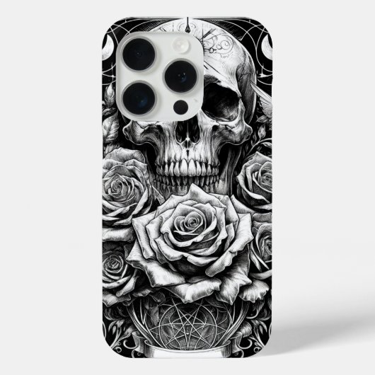 Coques Case-Mate iPhone Crâne de squelette pentacle et roses Art de tarot (Verso)