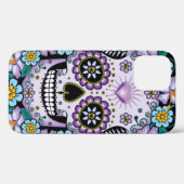 Coques Case-Mate iPhone Crâne de sucre pourpre aux fleurs (Verso (horizontal))