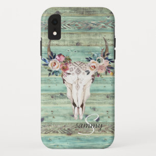 Case-Mate iPhone Case Crâne de vache en bois turquoise occidental rustiq