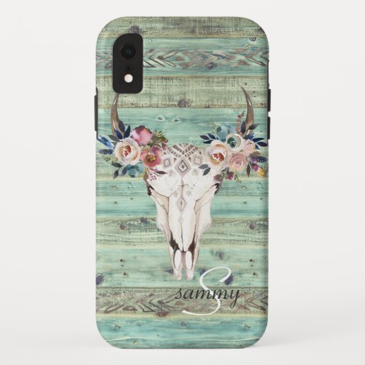Coques Case-Mate iPhone Crâne de vache en bois turquoise occidental rustiq (Dos)