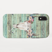 Coques Case-Mate iPhone Crâne de vache en bois turquoise occidental rustiq (Dos (Horizontal))