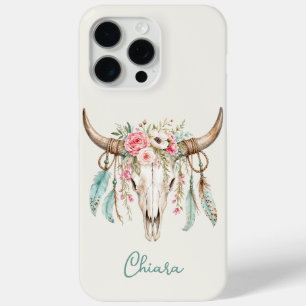 Coque iPhone 15 Pro Max Crâne de vache floral aquarelle Boho