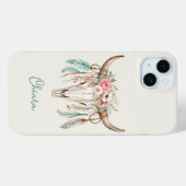 Coques Case-Mate iPhone Crâne de vache floral aquarelle Boho (Verso (horizontal))