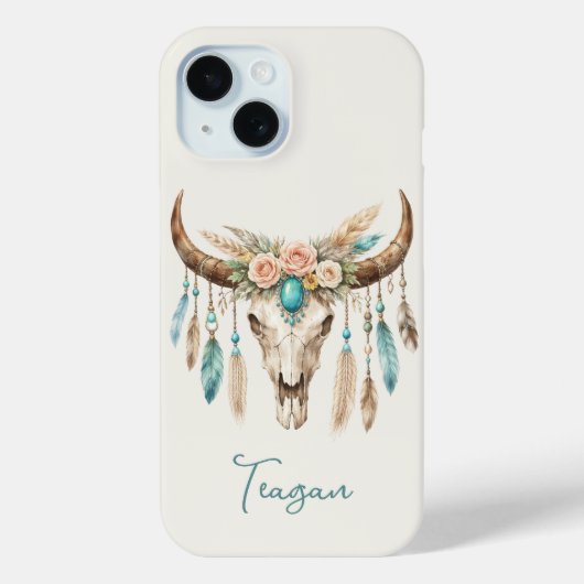 Coques Case-Mate iPhone Crâne de vache floral aquarelle Boho Chic (Verso)