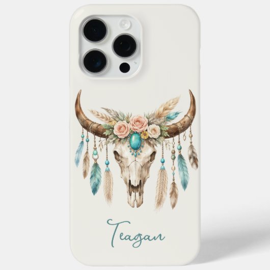 Coques Case-Mate iPhone Crâne de vache floral aquarelle Boho Chic (Verso)