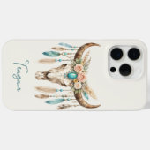 Coques Case-Mate iPhone Crâne de vache floral aquarelle Boho Chic (Verso (horizontal))