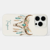 Coques Case-Mate iPhone Crâne de vache floral aquarelle Boho Chic (Verso (horizontal))
